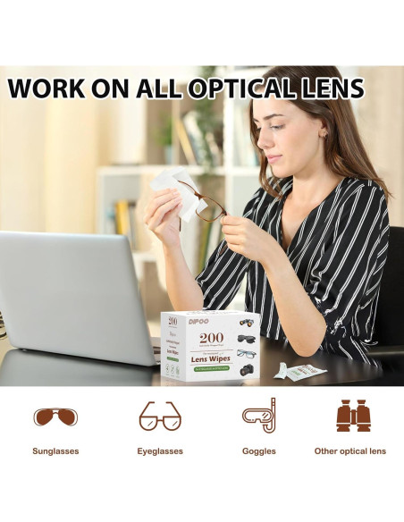 Toallitas limpiadoras Dipoo 200 unidades para lentes