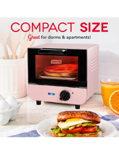 Horno Tostador Mini DASH Rosa 550W para Pan y Galletas 2