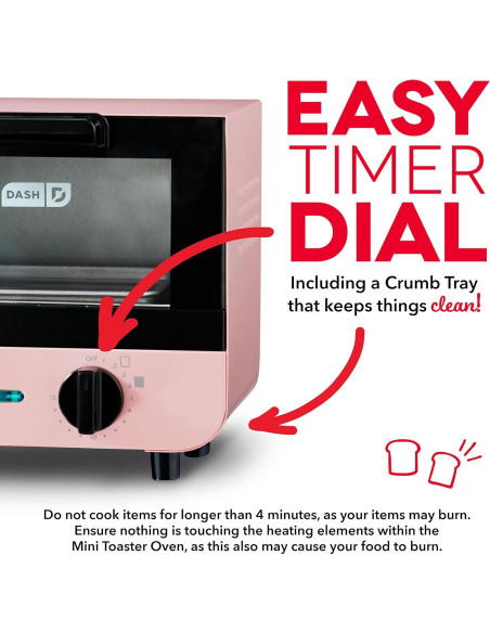 Horno Tostador Mini DASH Rosa 550W para Pan y Galletas