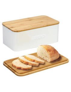 Caja de Pan Outshine Blanca con Tapa de Cortar de Bambú