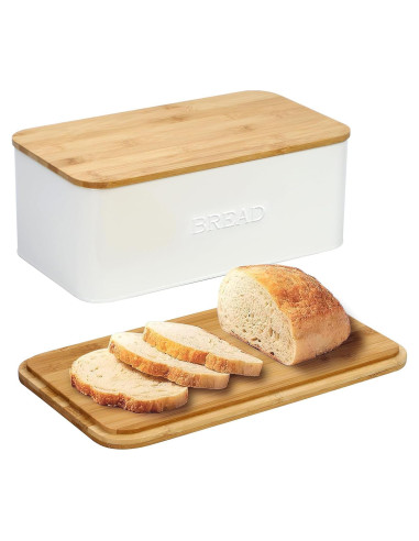 Caja de Pan Outshine Blanca con Tapa de Cortar de Bambú