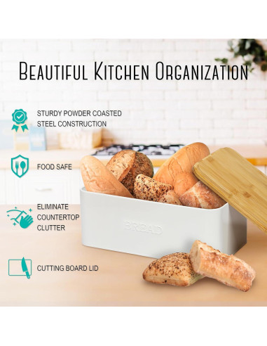 Caja de Pan Outshine Blanca con Tapa de Cortar de Bambú