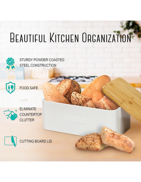 Caja de Pan Outshine Blanca con Tapa de Cortar de Bambú