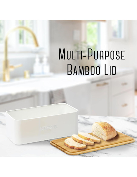 Caja de Pan Outshine Blanca con Tapa de Cortar de Bambú