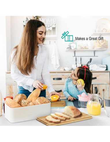 Caja de Pan Outshine Blanca con Tapa de Cortar de Bambú