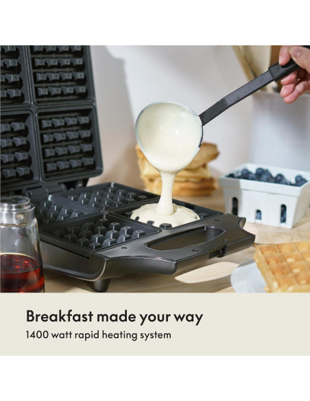 Fabricador de Waffles BELLA 4 Cuadrados Acero Inoxidable 1400W
