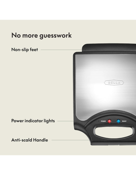 Fabricador de Waffles BELLA 4 Cuadrados Acero Inoxidable 1400W