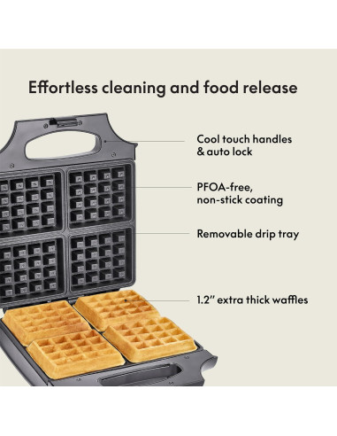 Fabricador de Waffles BELLA 4 Cuadrados Acero Inoxidable 1400W