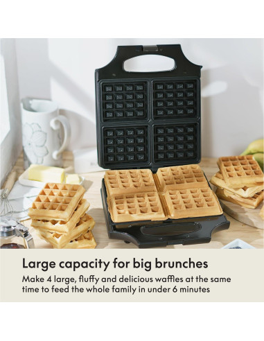Fabricador de Waffles BELLA 4 Cuadrados Acero Inoxidable 1400W