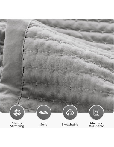 KASENTEX Colcha Doble/Reina Microfibra Gris + 2 Fundas
