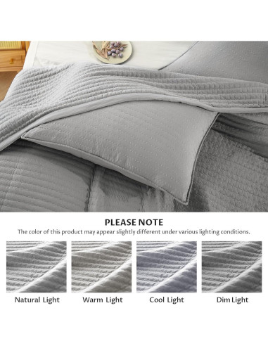 KASENTEX Colcha Doble/Reina Microfibra Gris + 2 Fundas