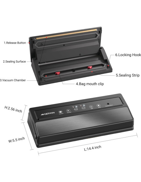 Sellador al Vacío GERYON E2900M, Potente y Delgado, 110W