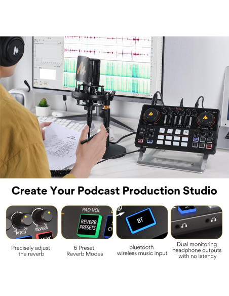 Interfaz de Audio MAONO AME2 con Bluetooth y 11 Pads