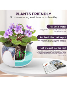 Maceta de Autorriego BUYMAX 15 cm Cerámica Violeta Africana 2