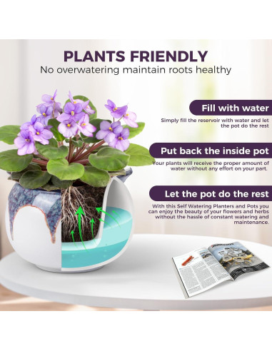 Maceta de Autorriego BUYMAX 15 cm Cerámica Violeta Africana