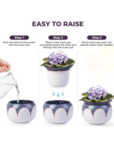 Maceta de Autorriego BUYMAX 15 cm Cerámica Violeta Africana