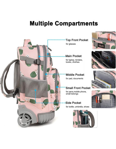 Mochila Rodante Tilami 18" para Escuela y Viajes - Cactus