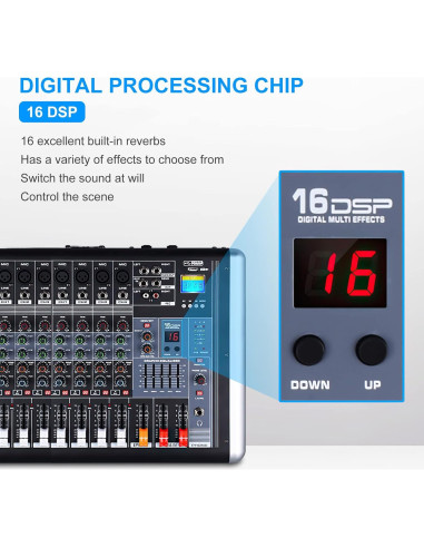 Mezclador de Audio 8 Canales 300W Amplificador DJ con Efectos