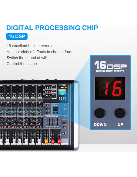 Mezclador de Audio 8 Canales 300W Amplificador DJ con Efectos