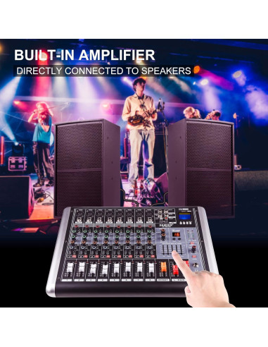 Mezclador de Audio 8 Canales 300W Amplificador DJ con Efectos