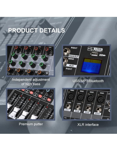 Mezclador de Audio 8 Canales 300W Amplificador DJ con Efectos