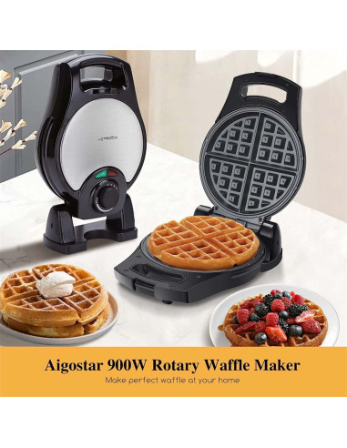 Aigostar Máquina de Waffles Belga Invertible 900W 4 Porciones