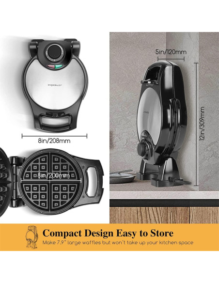 Aigostar Máquina de Waffles Belga Invertible 900W 4 Porciones