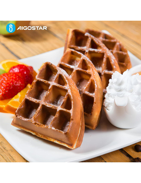 Aigostar Máquina de Waffles Belga Invertible 900W 4 Porciones