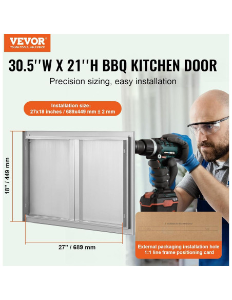 Puerta Doble BBQ VEVOR 75.5 x 53 cm Acero Inoxidable