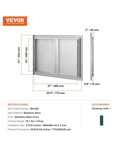 Puerta Doble BBQ VEVOR 75.5 x 53 cm Acero Inoxidable