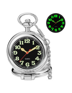 Reloj de bolsillo Tiong plata con números árabes y cadena