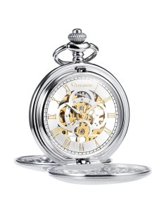 Reloj de bolsillo mecánico TREEWETO Vintage Doble Tapa Plata