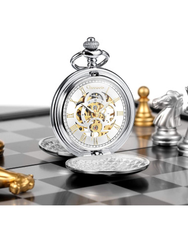 Reloj de bolsillo mecánico TREEWETO Vintage Doble Tapa Plata