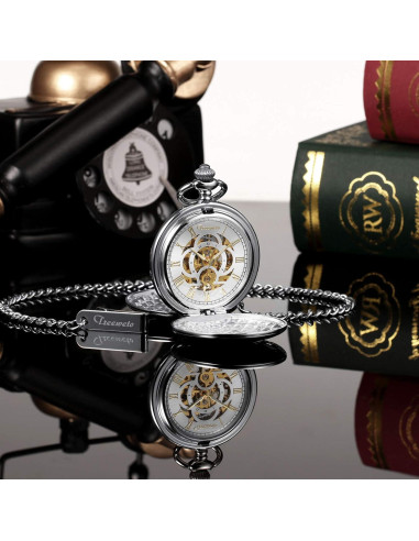 Reloj de bolsillo mecánico TREEWETO Vintage Doble Tapa Plata