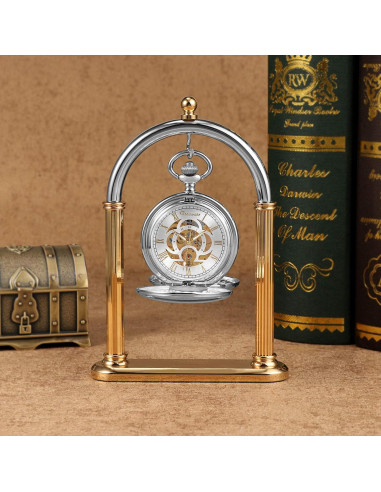 Reloj de bolsillo mecánico TREEWETO Vintage Doble Tapa Plata