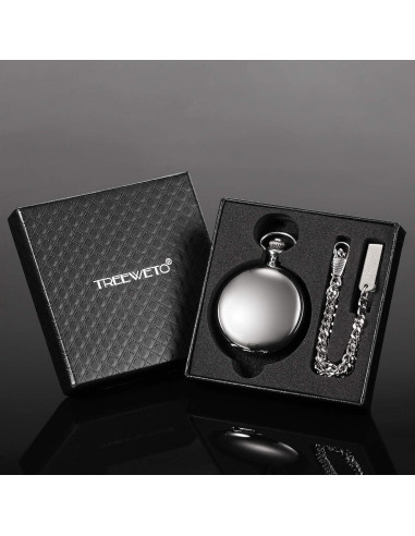 Reloj de bolsillo mecánico TREEWETO Vintage Doble Tapa Plata