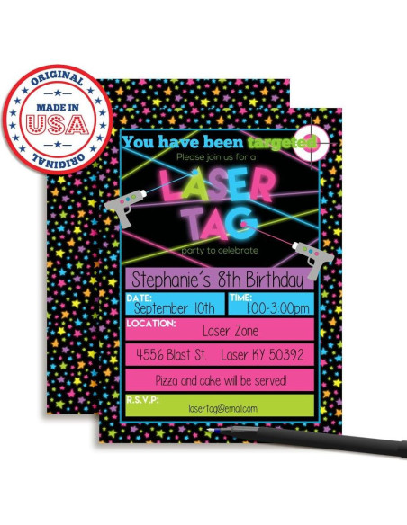 Invitaciones de Cumpleaños Laser Tag Amanda Creation 20 Tarjetas