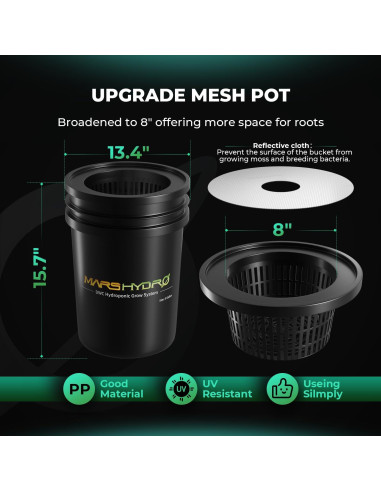 Sistema Hidropónico DWC Mars Hydro 5 Galones con Bomba 8W