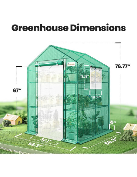 Invernadero KING BIRD 3 Niveles 14 Estantes Verde 142x142x196cm