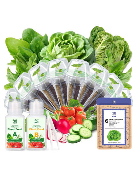 Kit de Vasos de Semillas HiHOYA para Cultivo Hidropónico - 8 Vasos con 600 Semillas de Ensalada Mixta