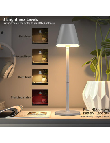 Lámpara de Mesa LED Timjorman Blanca Batería 5000mAh