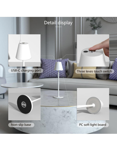 Lámpara de Mesa LED Timjorman Blanca Batería 5000mAh