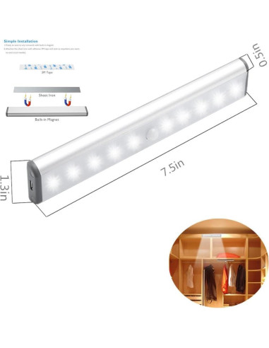 Luz LED portátil RXWLKJ 10 LED con sensor de movimiento
