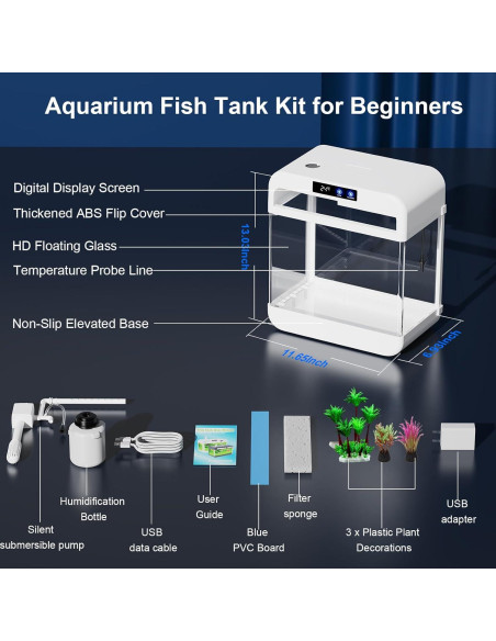 Acuario de 8.3 Litros JPHYLL con Luz y Humidificador