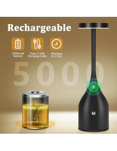 Lámpara de Mesa Inalámbrica FenFud 5000mAh 2 Paquete Negro 2