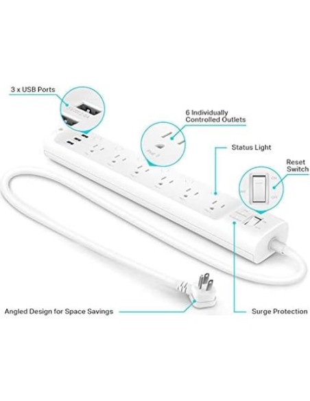 Regleta Inteligente Kasa TP-Link HS300 6 Enchufes USB Blanco