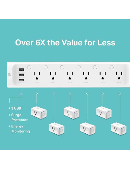 Regleta Inteligente Kasa TP-Link HS300 6 Enchufes USB Blanco