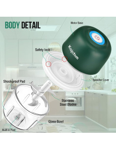 Picador de Alimentos Kojcfnm 350ml Inalámbrico Verde 2