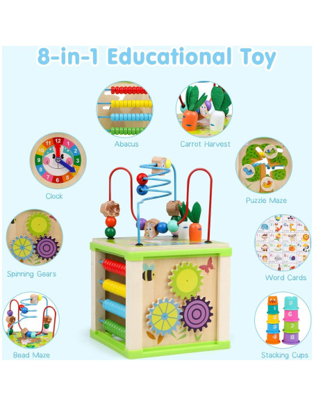 Cubo de Actividades de Madera DIPALENT 8 en 1 para Niños