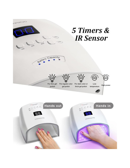 Lámpara de Uñas UV LED DORAGYM 66W Inalámbrica Recargable